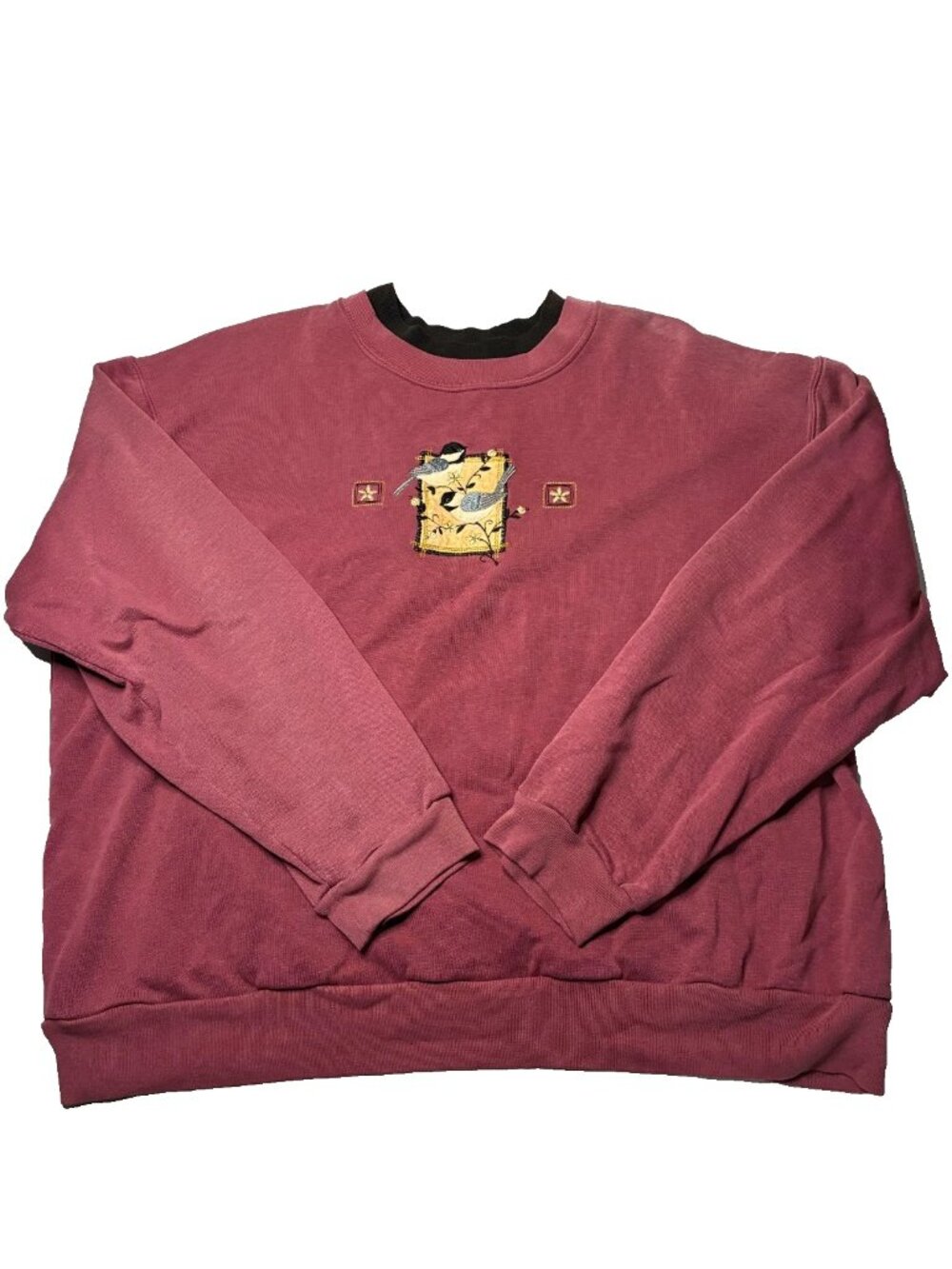 Vintage 90s Mauve Bird Titmouse Sweatshirt Womens M Cottagecore Cabin Granola